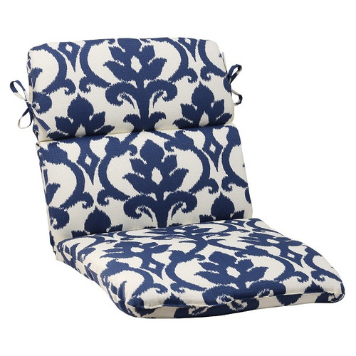40.5" Navy Floral Victorian Outdoor Patio Rounded Chair Cushion with Ties