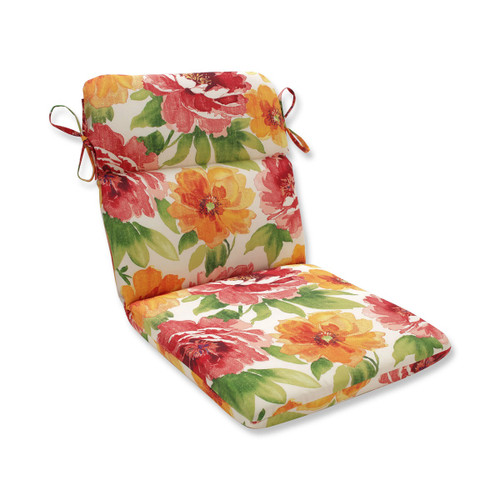 Flower Garden Outdoor Patio Chair Cushion - 40.5" - Red and Orange
