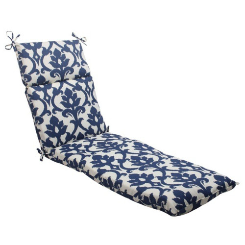 72.5" Navy Victorian Floral Outdoor Patio Chaise Lounge Cushion with Ties