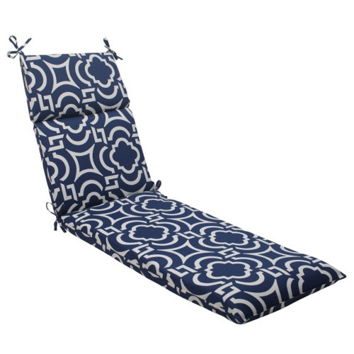 72.5" Geometric Navy Blue Sky Outdoor Patio Chaise Lounge Cushion with Ties
