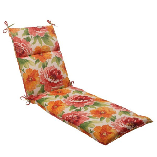 Floral Solid Outdoor Patio Chaise Lounge Cushion - 72.5" - White and Red