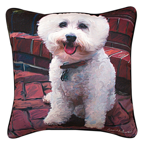 18" White and Red Chic Bichon Outdoor Patio Square Throw Pillow