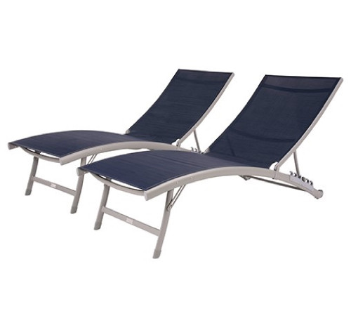 2 Piece Blue Aluminium Outdoor Patio Lounge Chair Set 71"