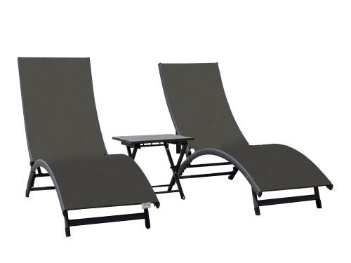 3 Piece Black Aluminium Folding Table and Reclining Chairs Set 69"