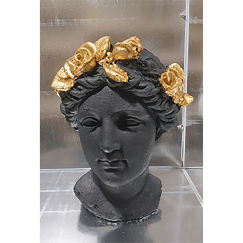 16" Black and Gold Roses Lady Head Decorative Planter
