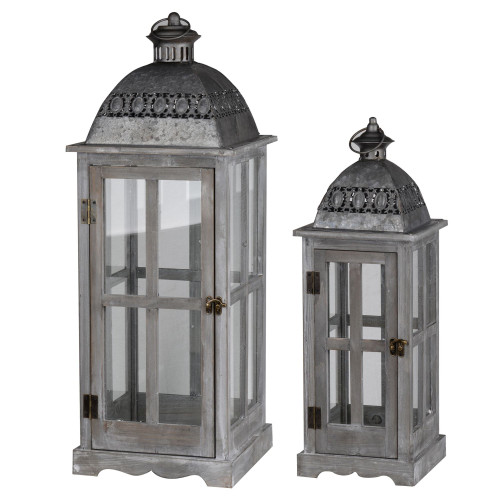 Set of 2 Gray and Silver Classic Scape Lanterns 28"