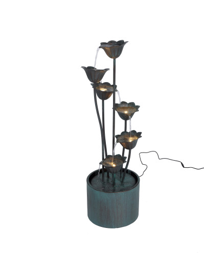 35" Chrome Black Metal Lily Flower Pouring Into Bucket Fountain with 5-Watt LED