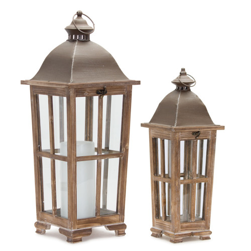 Set of 2 Taupe Brown Candle Lantern, 25.75" - Rustic and Classic Décor for Indoor or Outdoor Spaces