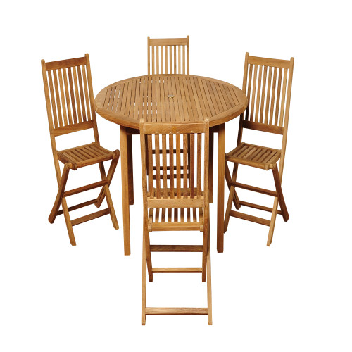 5-Piece Brown Adam Teak Round Outdoor Patio Dining Set 47"