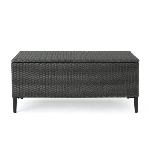 42" Gray Contemporary Outdoor Patio Wicker Storage Table Pool Central