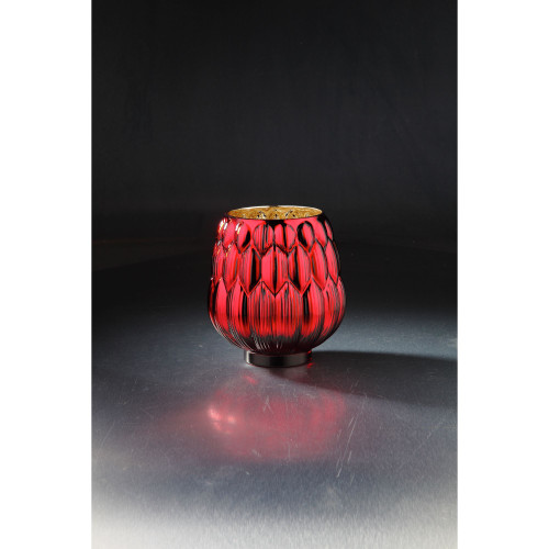 8" Red Geometric Pattern Glass Pillar Candle Holder