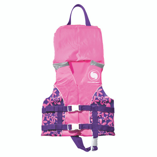 20" Pink and Purple Floral Girl Infant Life Jacket Vest with Handle - Up to 30lbs