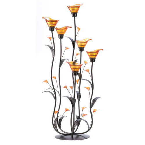 Stylish 22.75" Black and Orange Calla Lily Candle Holder for a Touch of Elegance