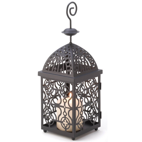 Moroccan Birdcage Hanging Candle Lantern with Loop - 13.75" - Black