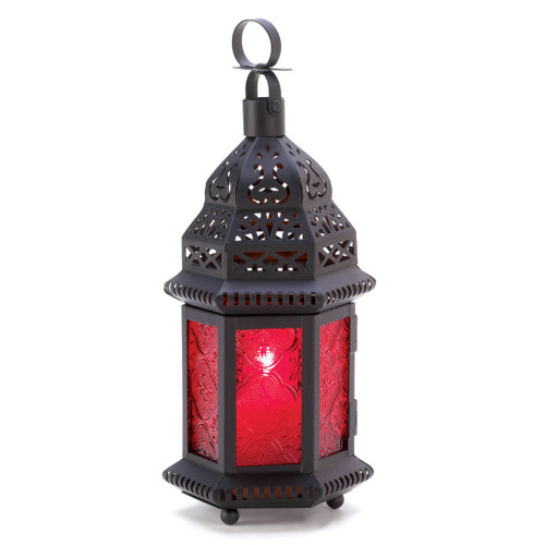 Moroccan Style Candle Lantern - 10.25" - Black and Red