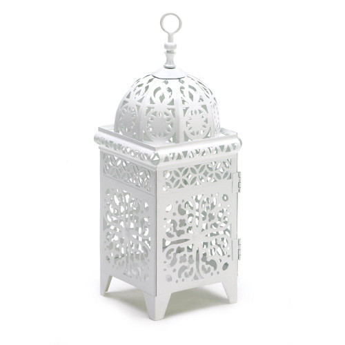 10.75" White Traditional Scrollwork Candle Lantern with Handle