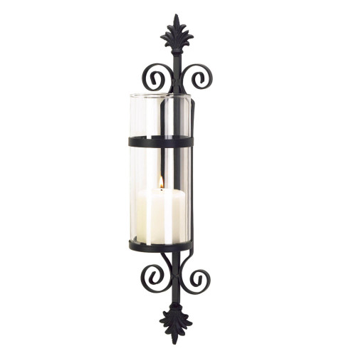 19" Black and Clear Ornate Scroll Candle Wall Sconce - Contemporary Lighting Decor