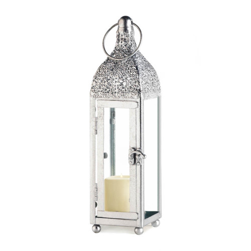 Ornate Candle Lantern with Handle - 11.75" - Silver