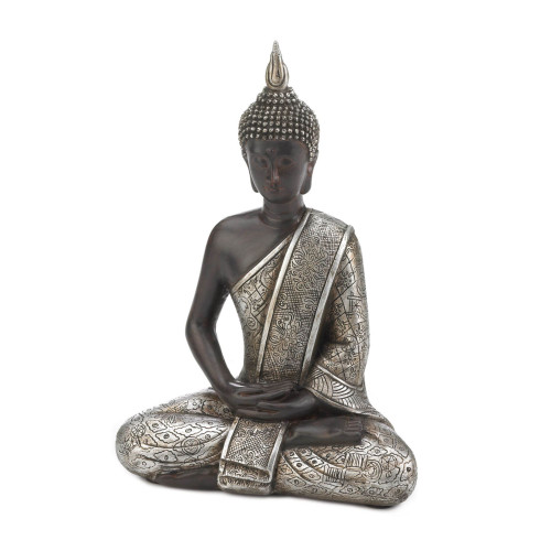 8.5" Black and Silver Sitting Buddha Statue - Sophisticated Decor for Your Home