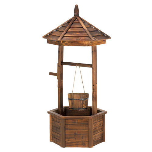 22.5" Brown Rustic Outdoor Wishing Well Plant Stand
