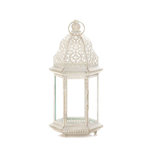 23.25" White and Brown Distressed Finish Sublime Candle Lantern - Enhance Your Space with Serene Radiance!