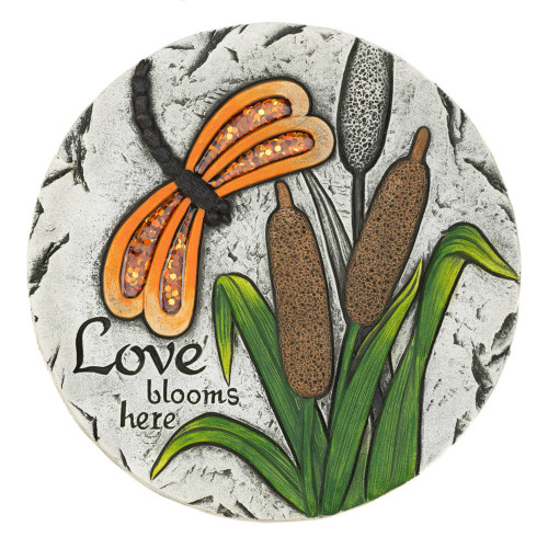 Love Blooms Here Outdoor Garden Stepping Stone | 10.75" White & Green | Enhance Your Outdoor Space