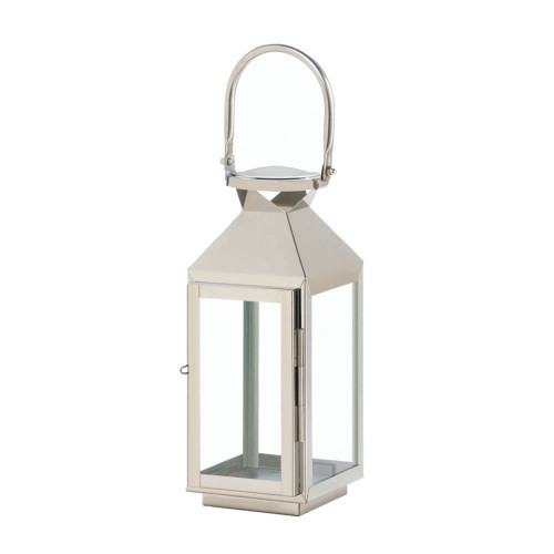 10.75" Silver Solid Contemporary Candle Lantern with Handle