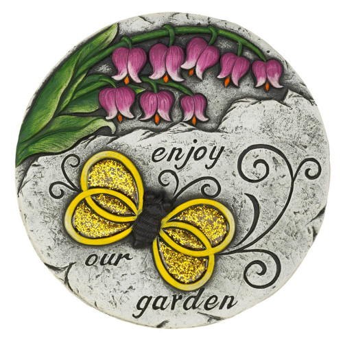 Enjoy Our Garden Outdoor Stepping Stone | 11" White & Pink | Enhance Your Outdoor Space