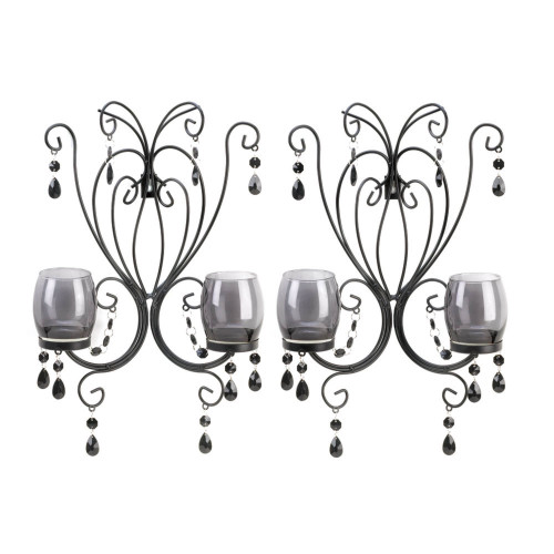 Set of 2 Contemporary Candle Wall Sconces: Black and Clear 14.75" - Stunning and Versatile Lighting Decor