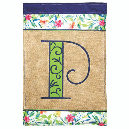 Beige and Green Double Applique Monogram P Outdoor Garden Flag 18" x 13"