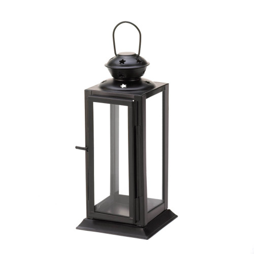 Elegant 9" Black and Clear Hanging Candle Lantern for Serene Illumination