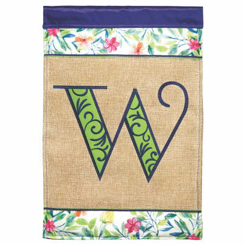 Beige and Green Monogram "W" Outdoor Garden Flag 18" x 13"