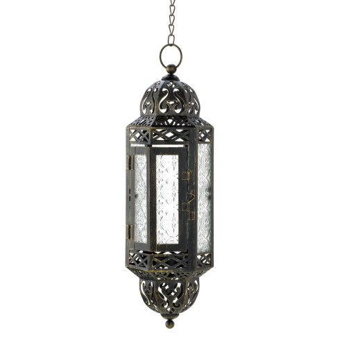14" Black Antique Victorian Filigree Hanging Candle Lantern - Create a Warm and Alluring Ambiance