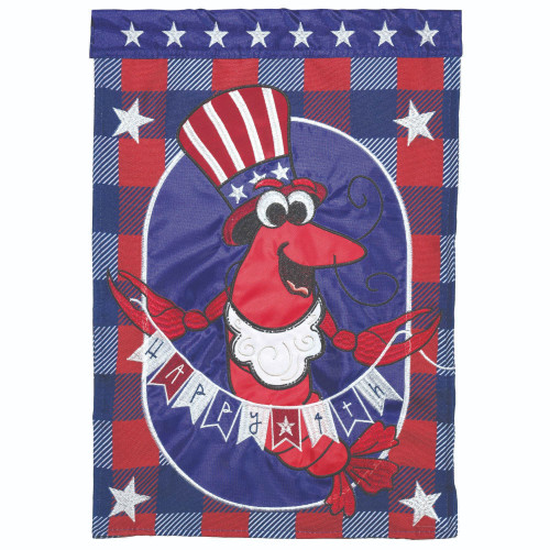 Crawfish with "Happy 4th" Banner Patriotic Outdoor Garden Flag - 18" x 13"