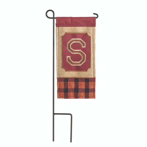 Set of 2 Maroon Red and Brown Fall Monogram S Mini Outdoor Garden Flag 8.5" x 4"