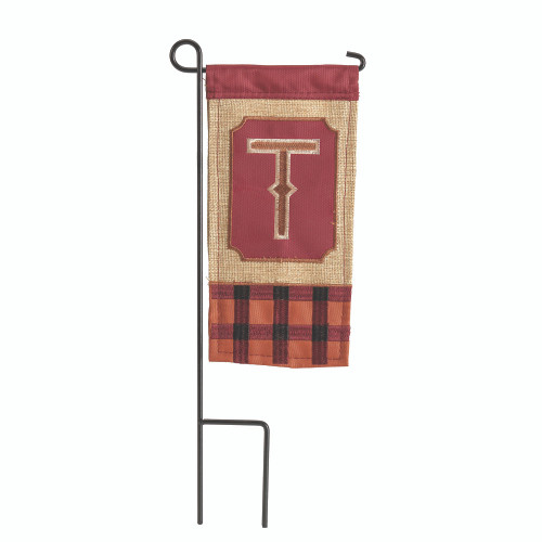 Set of 2 Maroon Red and Brown Fall Monogram T Mini Outdoor Garden Flag 8.5" x 4"