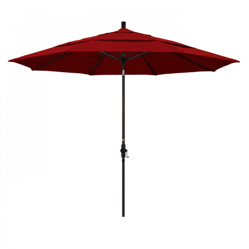 11ft Outdoor Sun Master Series Patio Umbrella With Crank Lift and Collar Tilt System, Red