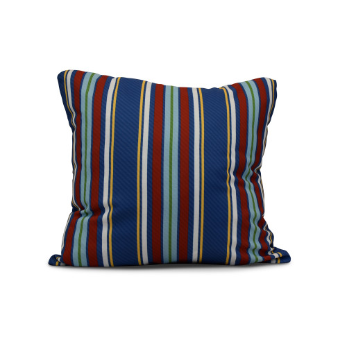 18" x 18" Blue and Red Multi Stripe Outdoor Throw Pillow