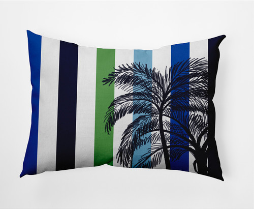 14" x 20" Green and Black Thin Stripe Palm Outdoor Throw Pillow