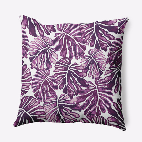 16" x 16" Purple and White Palm Leaves Square Throw Pillow