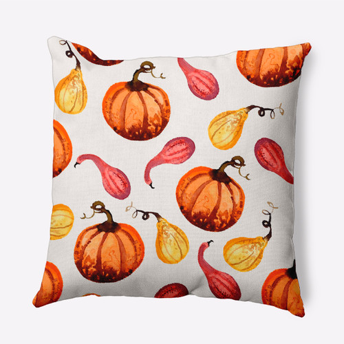 20" x 20" Ivory and Orange Gourds Galore Outdoor Throw Pillow