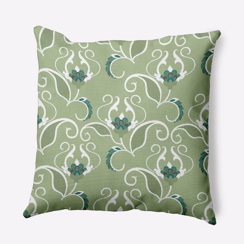 18" x 18" Green and White Floral Square Throw Pillow
