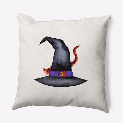 16" x 16" White and Black Cat Behind The Hat Outdoor Throw Pillow