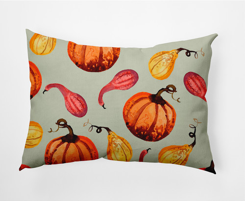 14" x 20" Green and Orange Gourds Galore Outdoor Throw Pillow