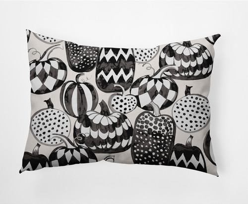 14" x 20" Ivory and Black Pumpkins Galore Outdoor Throw Pillow