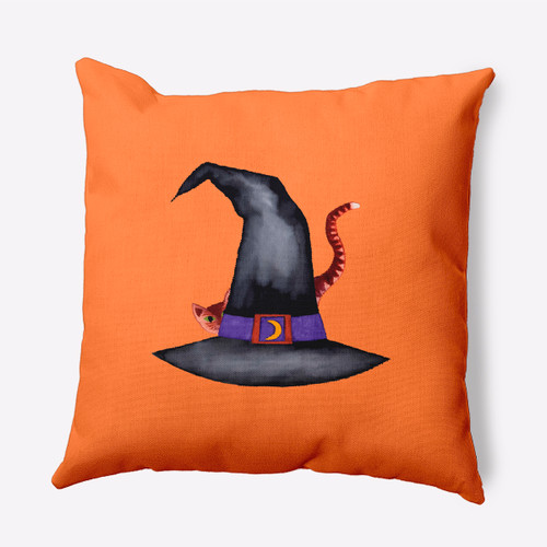 20" x 20" Orange and Black Cat Behind The Hat Outdoor Throw Pillow