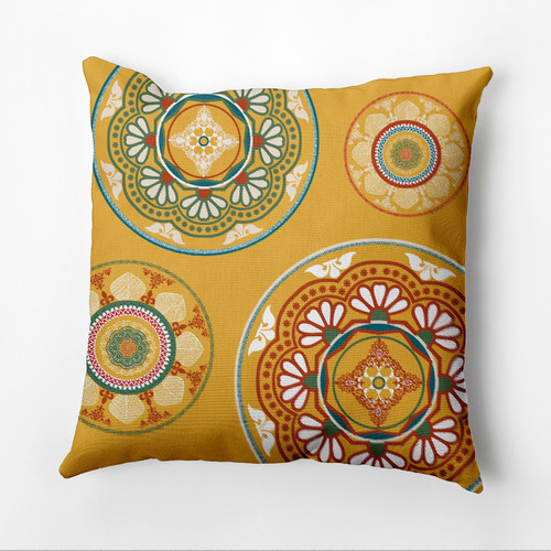 16" x 16" Yellow and Green Floating Medallions Outdoor Throw Pillow