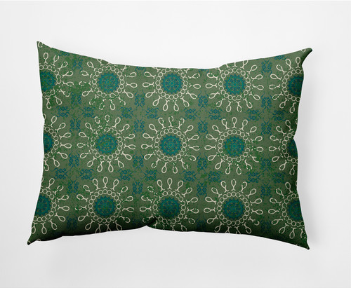 14" x 20" Green and White Sun Tile Rectangular Outdoor Throw Pillow