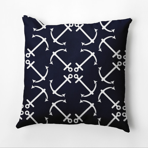 18" x 18" Blue and White Anchors Up Outdoor Throw Pillow