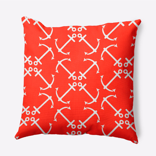 16" x 16" Orange and White Anchors Up Outdoor Throw Pillow